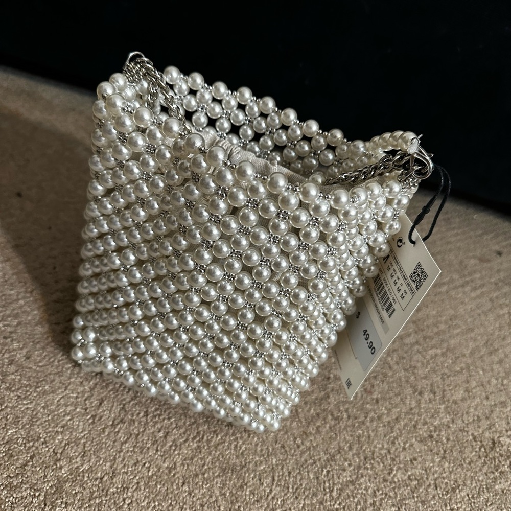 Pearl and silver beaded bag